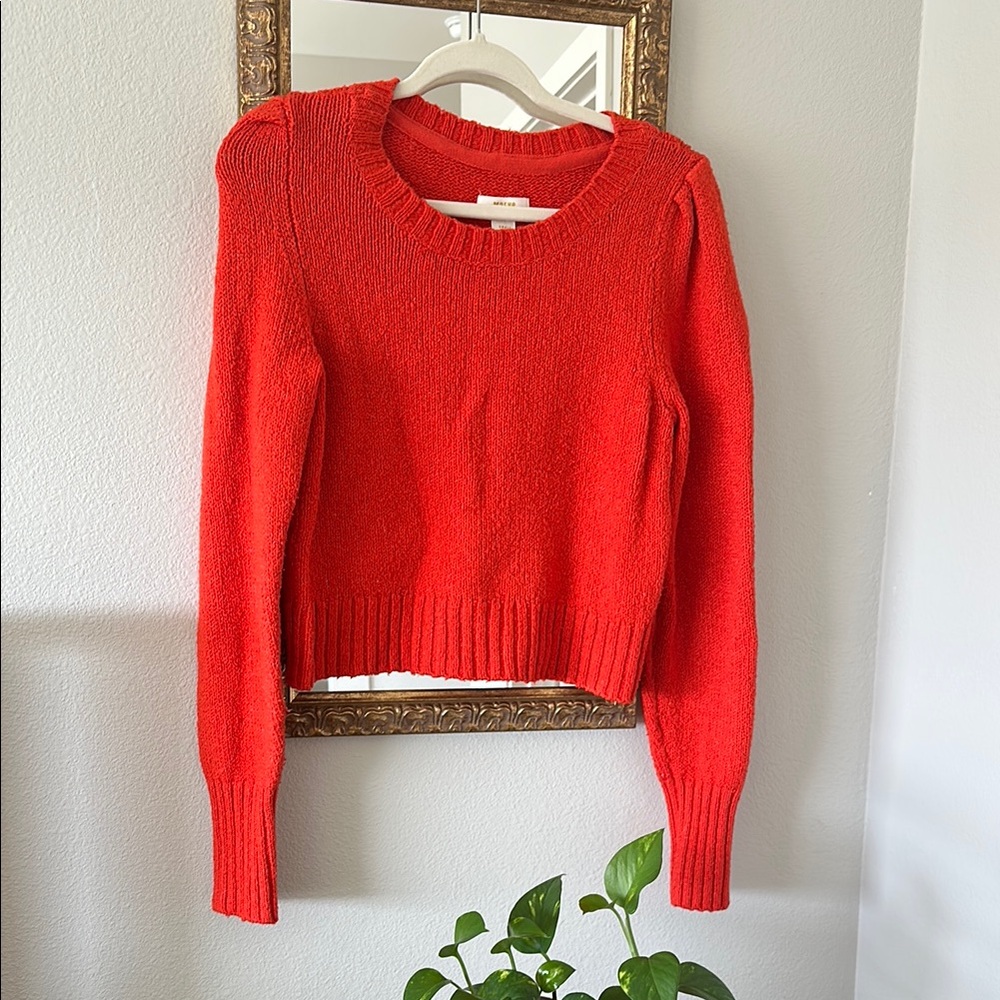 Anthropologie Red Crew Neck Sweater with Ribbed Finish